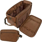PAVILIA Toiletry Bag for Men, Travel Essentials Shaving Dopp Kit, Mens Travel Bag Toiletries Organizer Case for Grooming, PU Leather Water Resistant Cosmetic Bag Pouch (XL, Brown)