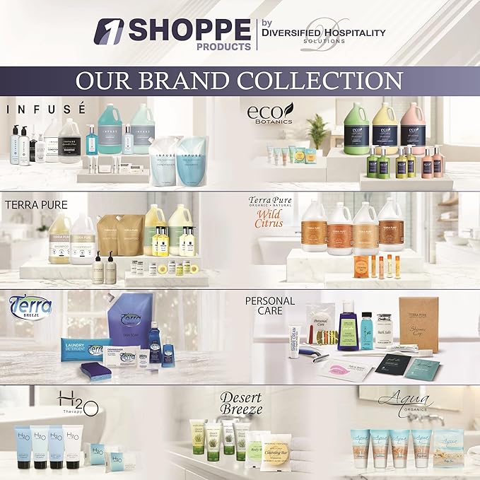 Terra Pure Wild Citrus Hotel Amenities Set | 1-Shoppe Amenities Kit | 1oz Shampoo, Conditioner, Body Wash, Lotion, Bar Soap | Travel Size | 300 Pieces
