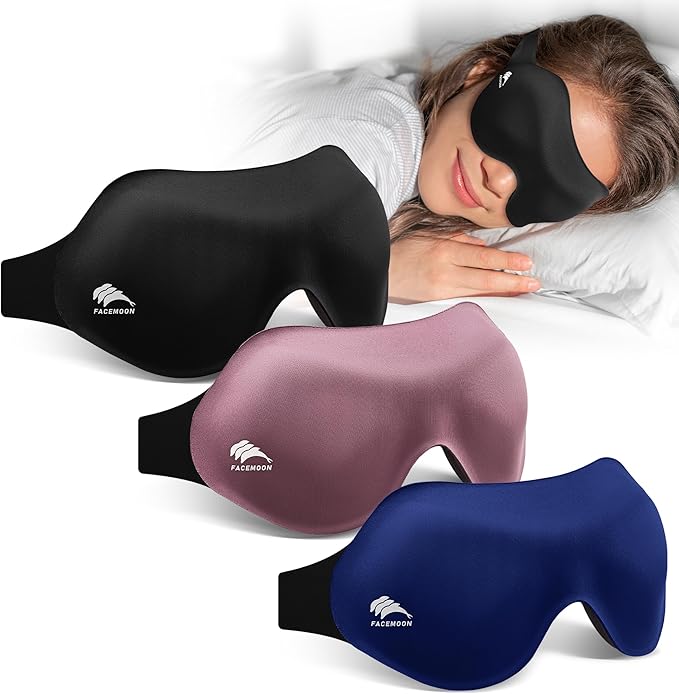 3 Pack Sleep Masks for Women Men: Zero Eye Pressure Airplane Travel Essentials - 100% Blackout Eye Masks for Sleeping - Side Sleep Comfort Cover for Lash Extensions