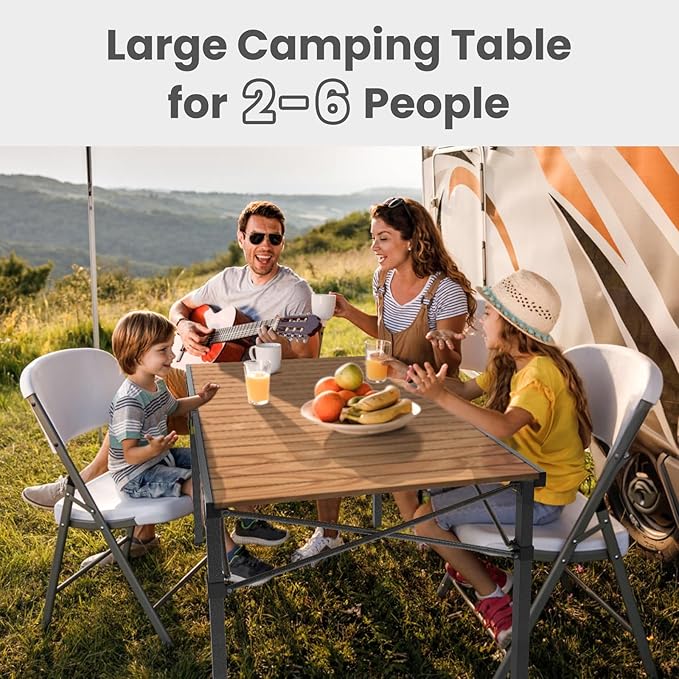 Join Nature 46.4" Large Camping Table for 2-6 People - Heavy Duty Camp Table Foldable with Aluminum Roll-Up Top & Carry Bag - 220lbs Capacity, Portable for BBQ, Tailgating, Backyard (Natural)