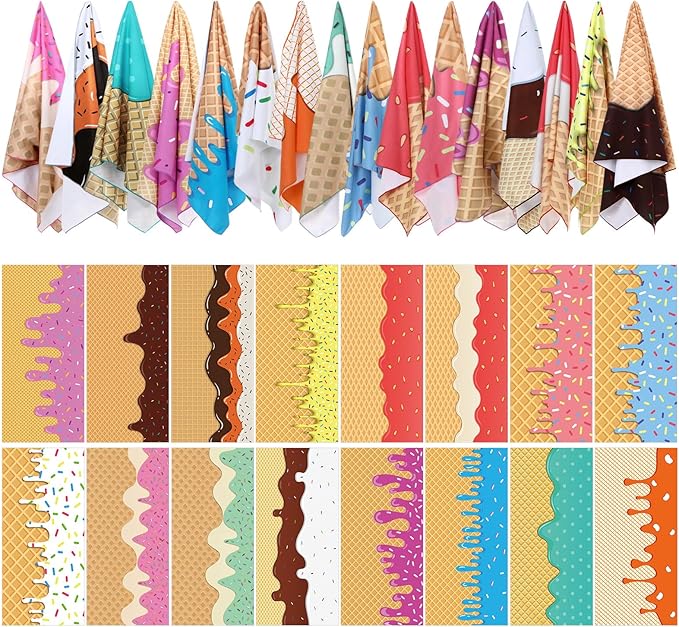 Redbaker 16 Packs 72 x 36 Inches Oversized Ice Cream Beach Towel Bulk Extra Large Pool Towels Set Microfiber Quick Dry Swim Towel Blanket for Women Men Adult Bath Travel(Colorful)