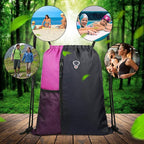 BeeGreen Sports Bag Drawstring Backpack With Water Bottle Pocket &Front Zippered Pocket Large String Bag Pack For Men Women