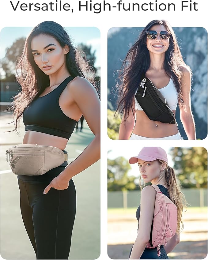 BAGSMART Large Capacity Fanny Packs for Women, Adjustable Fashion Waist Packs with Multiple Pockets, Durable Belt Bag for Traveling Workout Hiking, Beige