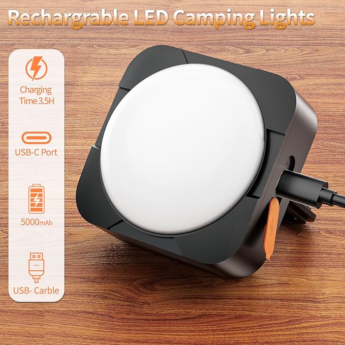 FLY2SKY Rechargeable Camping Lights 5000 mAh Tent Lights Portable LED Camping Lantern Survival Gear Essentials Camping Accessories for Hiking Backpacking Fishing Hurricane Emergency Power Outage（2PCS）
