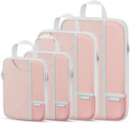 Percover Compression Packing Cubes 4-Piece Set, Packing Cubes Compression for Travel with Label Pockets, Travel Organizer for Carry On & Checked Luggage, Pink