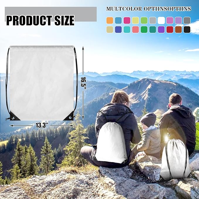 Grneric 60 Pieces Drawstring Backpack Bulk Cinch Sackpack Ployster Drawstring Bags for Gym Party Trip(White)