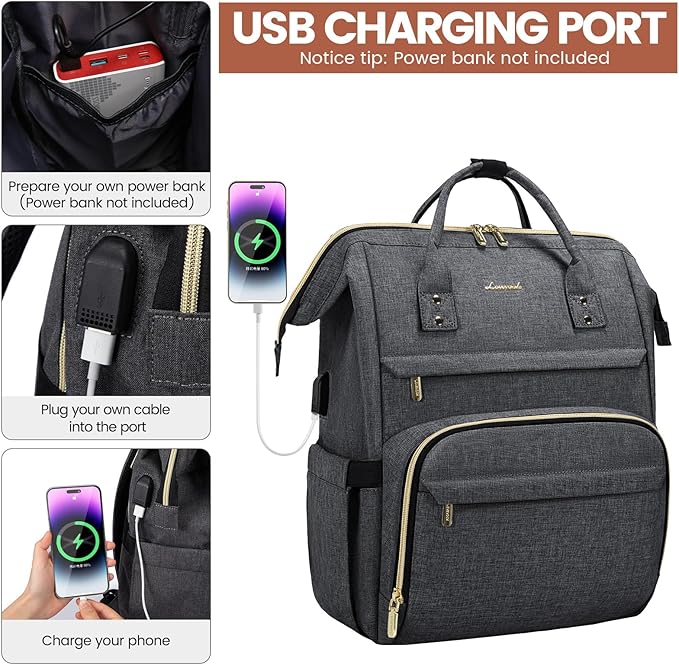 LOVEVOOK Laptop Backpack for Women,17 Inch Professional Womens Travel Backpack Purse Computer Laptop Bag Nurse Teacher Backpack,Waterproof College Work Bags Carry on Back Pack with USB Port,Dark Grey
