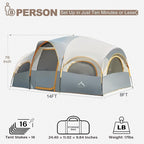 GoHimal 8 Person Tent for Camping, Waterproof Windproof Family Tent with Rainfly, Divided Curtain Design for Privacy Space, Portable with Carry Bag