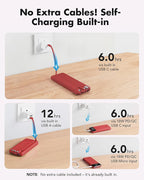 charmast 20000mAh Portable Charger with Built in Cables, 22.5W Travel Power Bank Fast Charging, USB C Cell Phone Battery Pack for iPhone 17/16/15/14/13/12 Series, iPad, Samsung, Android, Tablet
