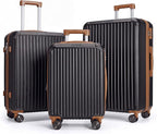 LIGHT FLIGHT Luggage Sets, Durable Hard Shell 3 Piece Set Suitcase with Spinner Wheels, Hardside Lightweight Luggage set with TSA Lock, Large Travel Luggage Set (20" 24" 28"),Black and Brown