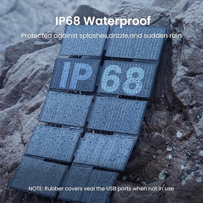 GEYOTO S35 Solar Panel 35W with USB-A and USB-C Ports,25% High Efficiency Folding Solar Panel,Portable Solar Charger Compatible with Phones,Power Bank,IP68 Waterproof Solar Charger for Backpacking