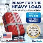 Luggage Straps for Suitcases - TSA Approved - Silver, 4 PK - Premium Nylon Belts for Suitcase, Briefcase & Travel Bag - Adjustable Strap Length 46" - 78"