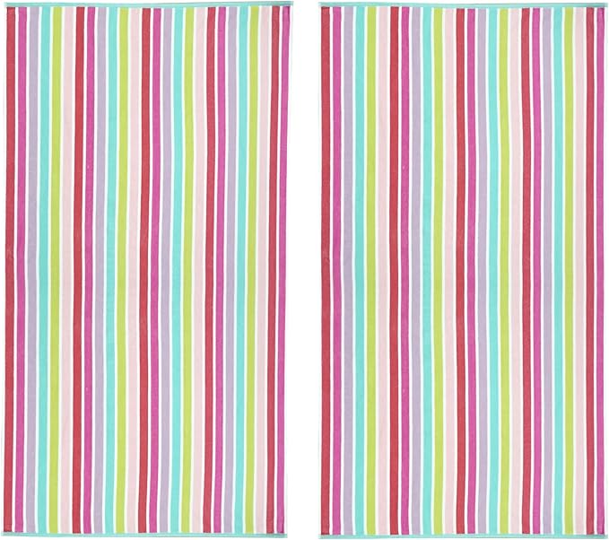 COTTON CRAFT Oversized Beach Towel - 2 Pack 35 x 70 inches XL Beach Towel - 100% Cotton Velour - Big & Huge - Thick Plush 450 GSM Super Soft Luxury Towel - Pool Picnic Bath - Pink Multi