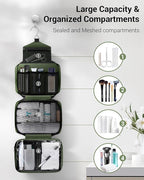 Maliton Toiletry Bag for Men & Women Travel Toiletry Bag Hanging Toiletry Bag Hygiene Organizer with 4 Compartments Waterproof Bathroom Shower Bag Large Toiletries Travel Bag (Olive Green)
