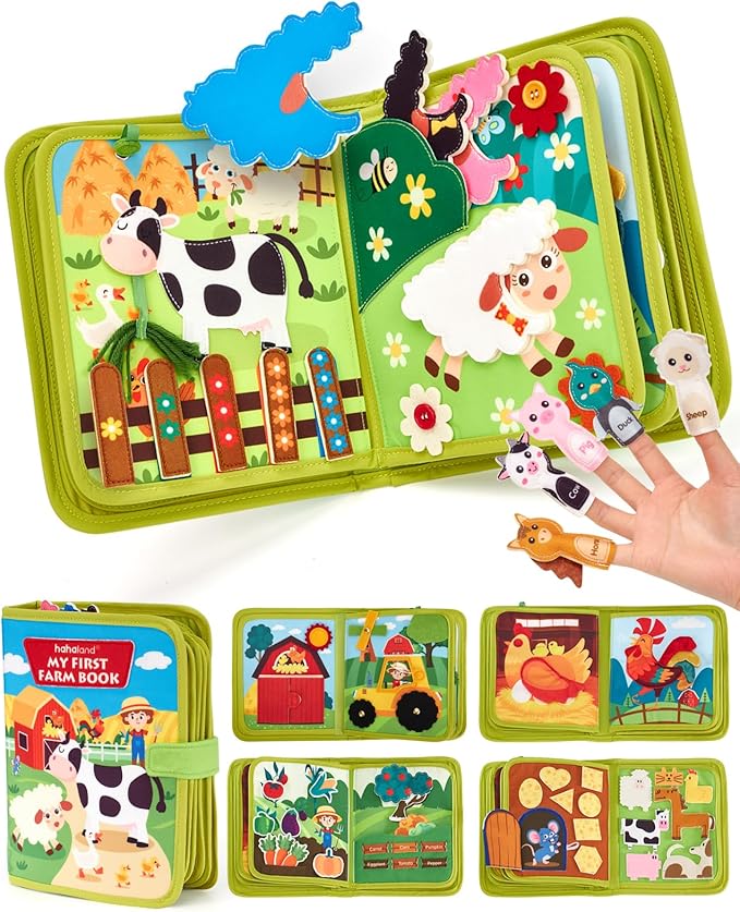 hahaland Busy Book for Toddlers 1-3 - Montessori Toys Busy Board for 1 Year Old Boy Gifts Girl Toys Educational Learning Quiet Activity Books Gifts Toddler Travel Toys for One Year Old Birthday Gift