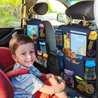 ULEEKA Car Backseat Organizer with 11" Table Holder, 10 Storage Pockets Seat Back Protectors Kick Mats for Kids Toddlers, Travel Accessories, 2 Pack, Blue