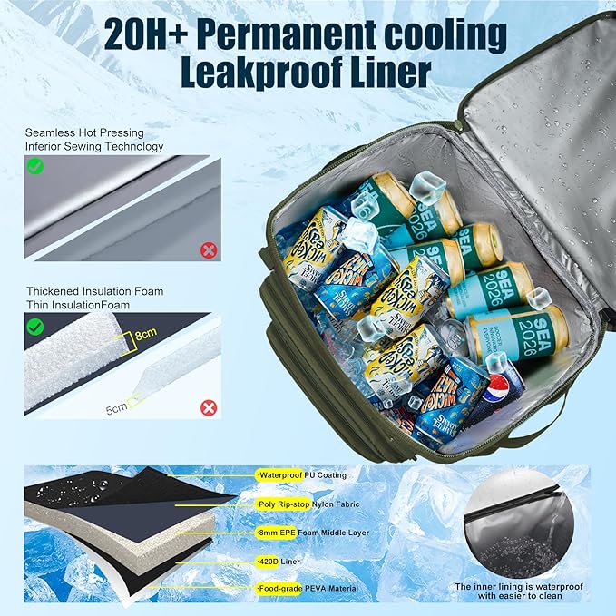 Backpack Cooler Insulated Leak Proof, Lightweight Soft Sided Cooler Backpack for Men Women, Waterproof Beach Cooler Bag Lunch Backpack for Camping Hiking Picnic Fishing Travel Outdoor
