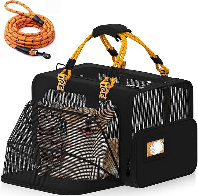 PAWZIDEA Large Pet Carrier Expandable, 24"×16"×16" Soft-Sided Cat Carrier for 2–4 Cats up 55lb, Portable & Collapsible Small Medium Dog Travel Crate for Car, XL Storage Pocket, ID Card, Shoulder Strap