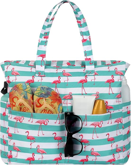 Trifabricy Beach Bags for Women Waterproof Sandproof Women Tote Bag, Large Beach Bag with Zipper for Gym Travel Vocation