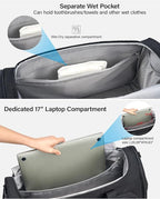 Hanke Large Capacity Travel Duffel Bag, Carry On Luggage with 12 Pockets, 17 Inch Laptop Compartment, Wet Dry Separation & Independent Shoe Bag, Lightweight Foldable Duffel Bag for Women Men（Black）