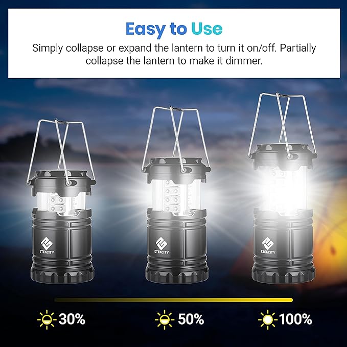 Etekcity Lantern Camping Essentials Lights, Led Flashlight for Power Outages, Battery Operated Lamp for Emergencies, Survival Gear, Hurricane Preparedness Items, Water Resistant, 2 Pack, Black