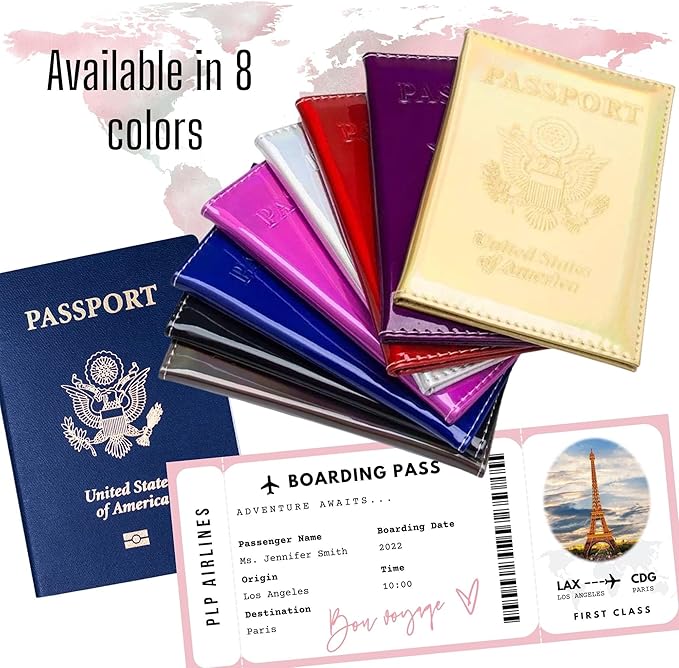 Chrome Passport Cover Vaccine Card Holder Combo, Passport Holder with Vaccine Card Slot (Purple)