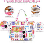 Trifabricy Beach Bags for Women Waterproof Sandproof Women Tote Bag, Large Beach Bag with Zipper for Gym Travel Vocation