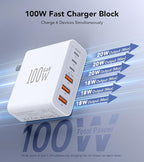 USB C Wall Charger, 100W 6-Port PD Fast USB C Charging Block,3USB C+3USB A Charging Station Hub Block Power Strip Adapter Plug Type C Cube Brick for iPhone 17/16/15/14/13/Pro Max,iPad,Samsung,Tablet