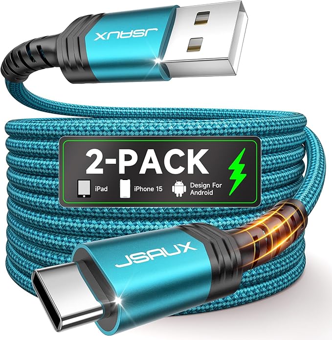 JSAUX USB C Cable [2-Pack 10ft], USB A to USB Cord Fast Charging for iPhone 17 Air, iPhone 17, iPhone 17 Pro, iPhone 17 Pro Max, iPhone 16/iPhone 15 Series, Samsung S20 S10, Note 20 10, Car Play-Green