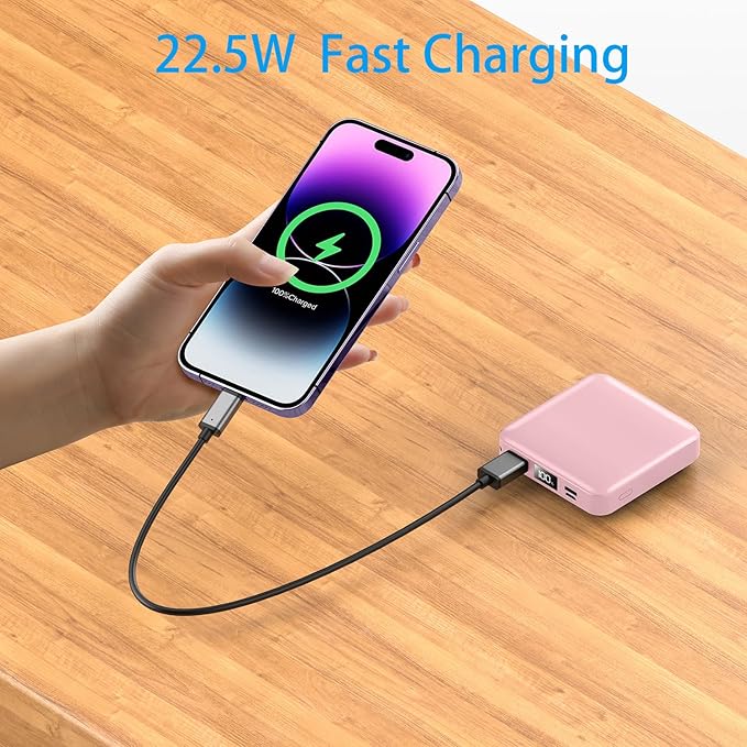 ummz Portable Charger with Built-in Cable,12000mAh 22.5W Fast Charging Small Power Bank,USB C Input/Output with Smart LED Display,External Battery Pack for iPhone,Tablet,Samsung