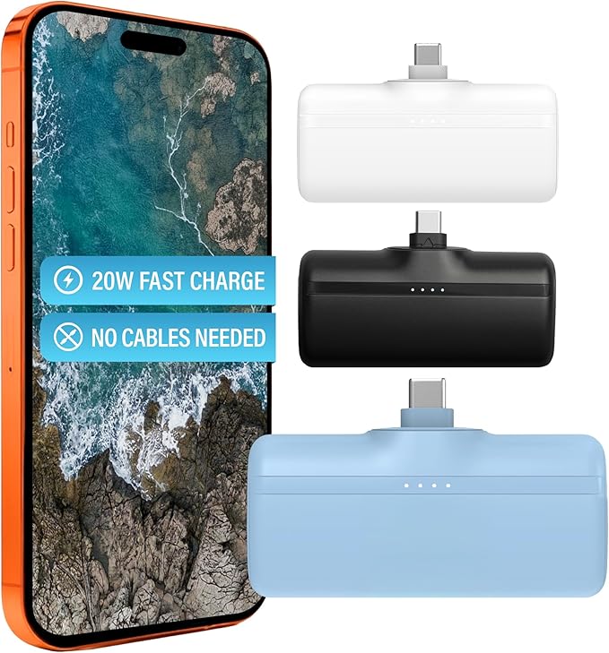 Nimble Bump 5K 20W Fast Charging Portable Charger with Foldable Built-in USBC Connector, Mini Travel Power Bank Battery Pack Compatible with iPhone, Samsung Galaxy, iPad, & USB-C Devices (Blue)