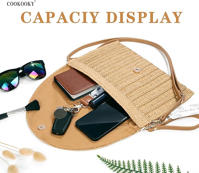 COOKOOKY Straw Clutch Handbag Summer Beach Straw Purse for Women woven Envelope Bag | Straw, Summer, Beach, woven, Straw, Summer