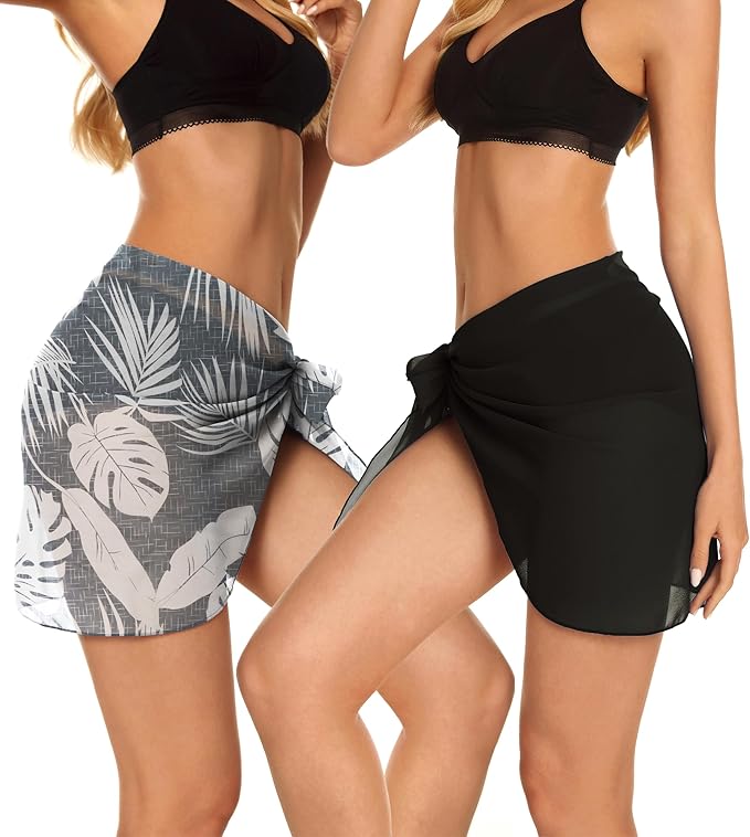 CHICGAL 2 Pieces Women Beach Sarong Bathing Suit Wrap Skirt Sheer Bikini Swimsuit Cover Ups for Swimwear