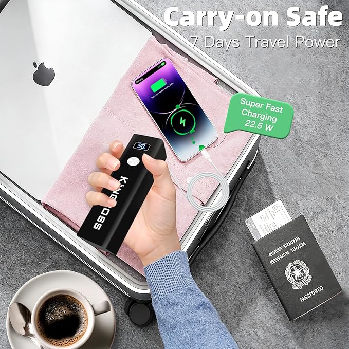 Kingboss 15000mAh LiFePO4 Power Bank, Small Portable Charger with Digital Display, 22.5W PD & USB-C Fast Charging, Dual Input/Output Backup Battery for Phone Travel Backup, Tablet, Watches, Headphone