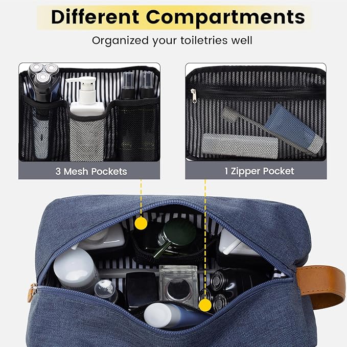 Vorspack Toiletry Bag for Men - Water Resistant Travel Bag for Toiletries, Lightweight Hygiene Bag for Bathroom, Travel Essentials, Gifts - Blue
