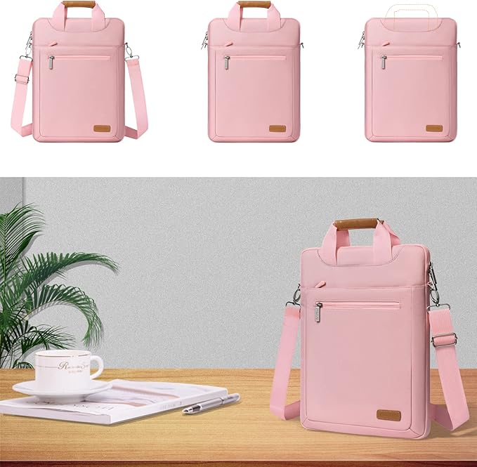 MOSISO Vertical Laptop Shoulder Bag, 15-16 inch Computer Bags Compatible with MacBook Air 15 inch/Pro 16 inch, HP Dell Asus Acer Lenovo Notebook, Laptop Bag with Trolley Sleeve&Zipper Pockets, Pink