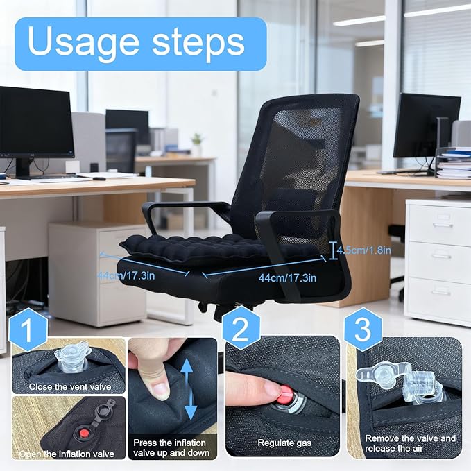Portable Travel Airplane Seat Cushion, 3D Air Cell Tech with Built-in Pump, Adjustable Firmness Back & Tailbone Support, Ideal for Long Flights, Office, Car, Wheelchair,Great for Soccer Watching
