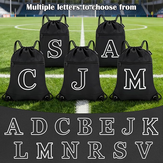 HOLYLUCK Drawstring Bags Initial Backpack Sackpack Cinch Bags for Sports, Gym, Travel, Beach (Black-M)