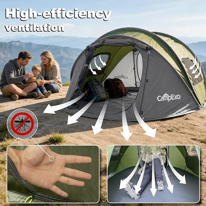 Camping Tent, Pop Up Instant Tent for 2-3 Person, Sets Up in Just Seconds, Waterproof Durable Tent with Carry Bag for Camping Hiking Outdoor