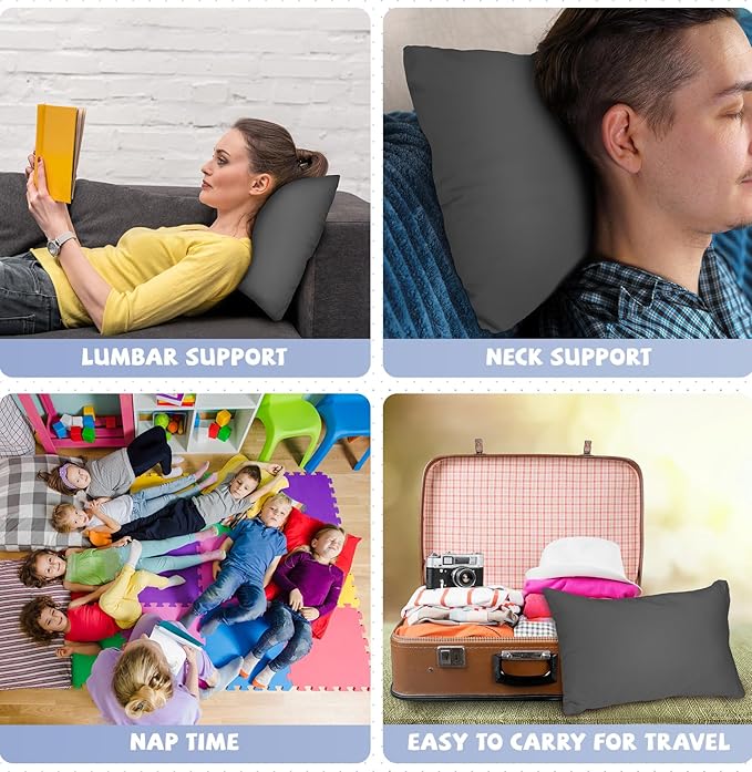 Kigley 12 Pack Mini Pillows for Daycare 9.1 x 13.8'' Small Travel Pillow Bulk Soft Breathable Cotton Pillow for Nap Travel Pet Neck Lumbar Purse Insert(Dark Gray)