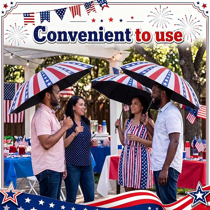 6 Pcs Patriotic American Umbrellas Red White Blue 4th of July Umbrellas with 8-Rib and Black Coating, Windproof