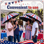 6 Pcs Patriotic American Umbrellas Red White Blue 4th of July Umbrellas with 8-Rib and Black Coating, Windproof