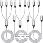 Multi Charging Cable 4ft 3Pack 3 in 1 Charger Cord, Multiple Usb C Port Rapid Nylon Braided Cable USB Charging Cable Multi Phone Charger Cord with Type C Micro Lightning USB Connectors for Cell Phones