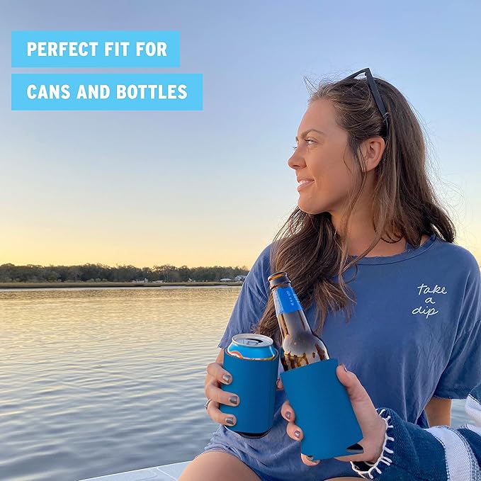Blank Beer Can Cooler Sleeves (110-Pack) Soft Insulated Beer Can Coolies - HTV Friendly Blank Koolies in Bulk for Beer Cans & Bottles - Coolie Blanks for Vinyl Projects & Wedding Favors (Blue)
