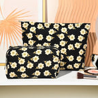 SOIDRAM 2 Pieces Flower Makeup Bag Large Cosmetic Bag Capacity Canvas Mix Travel Toiletry Bag Organizer Cute Makeup Brushes Aesthetic Accessories Storage Bag for Women, Flower Mix Black