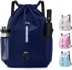 Drawstring Gym Backpack, Sports Bag with Adjustable Shoulder Straps, Cinch Sack for Fitness, Swimming, Travel (Navy)