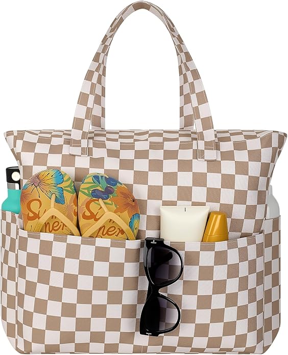 Trifabricy Beach Bags for Women Waterproof Sandproof Women Tote Bag, Large Beach Bag with Zipper for Gym Travel Vocation