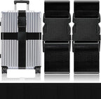 Slohif Luggage Straps for Suitcases Travel Belt Accessories Luggage Connector Identifiers 2 Pack Over Handle with Buckle Unique Nylon Adjustable Strap for Sleeping Bag Car Seat Black