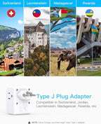 2 Pack Switzerland Travel Plug Adapter, Swiss Outlet Adapter with 3 Outlets 3 USB Charging Ports(2 USB C), Type J Power Adapter, Travel Essentials US to Switzerland, Rwanda, Liechtenstein