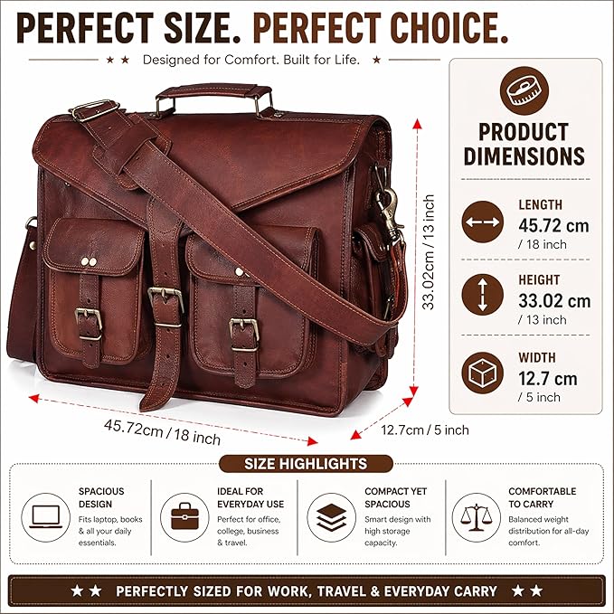 DHK Laptop Messenger Bag 17.6 Inch, Tocode Water Resistant Vintage Canvas Leather Shoulder Bag, Durable Computer Bags Business Briefcases Satchel Bag Work Bags for Men and Women, Coffee (brown)